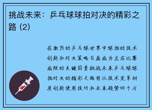 挑战未来：乒乓球球拍对决的精彩之路 (2)